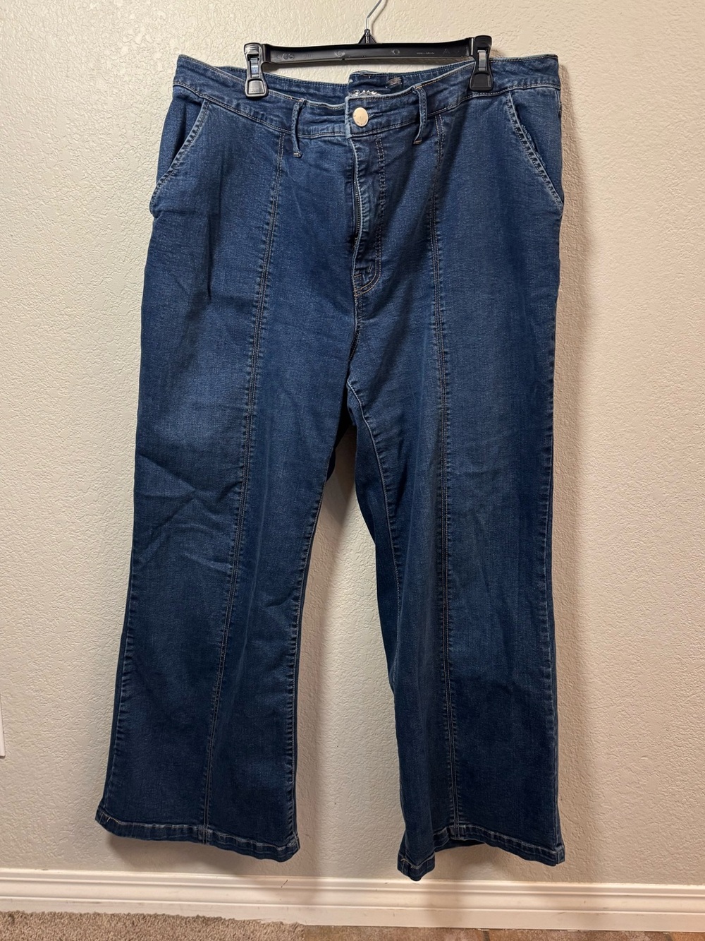 Seven7 Plus Size 24 Wide Leg Front Center Seam Jeans Stretch Dark Wash